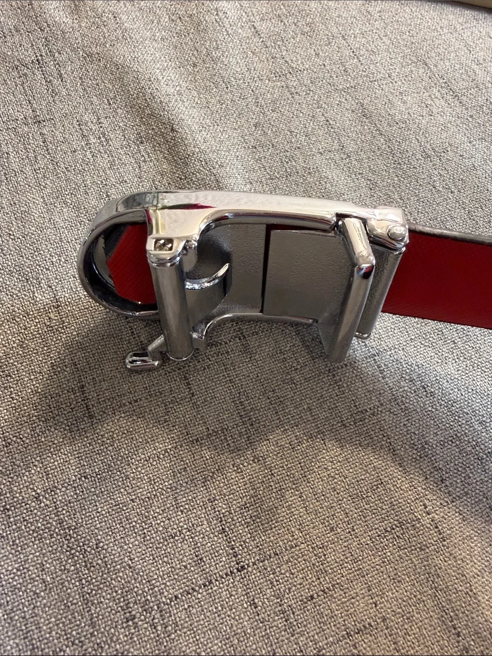 Men’s Black‎ & Red Saffiano Leather 1” Ratchet Belt Automatic Track Big Tall 52